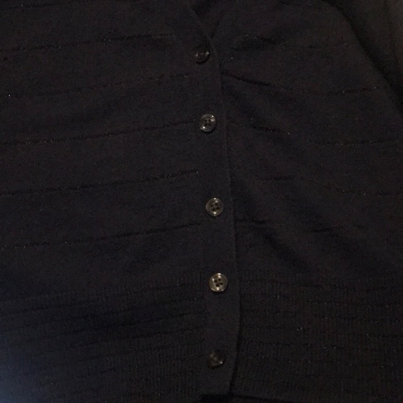 Classy Navy Button Down V-Neck Sparkle Sweater - Picture 6 of 8
